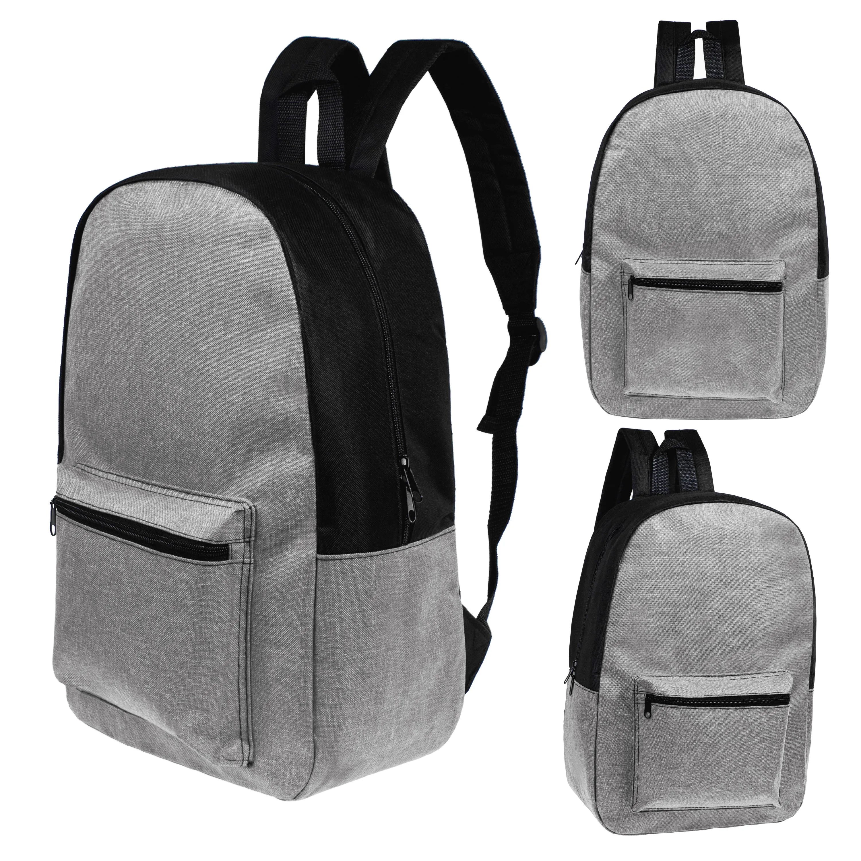 12 Wholesale 17" Backpacks in Gray Colors & 12 Bulk School Supply Kits