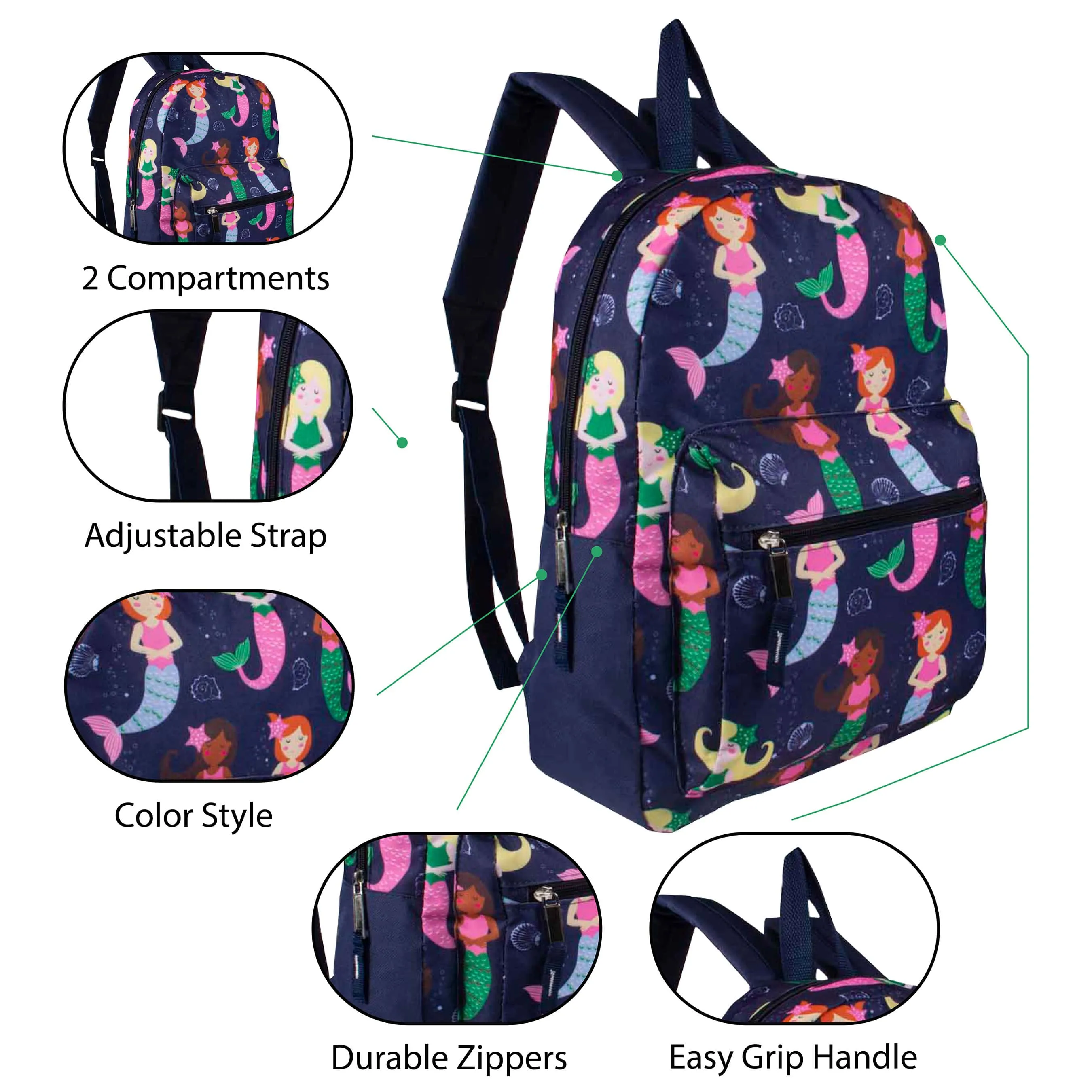 12 Wholesale Kids 15" Backpacks and 12 Bulk School Supply Kits of Your Choice