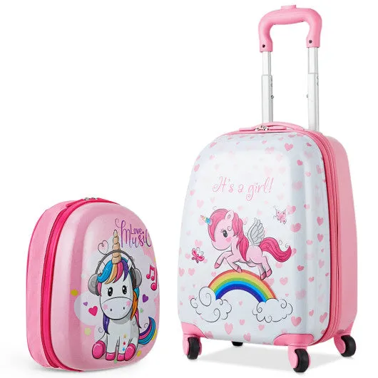 2 Pieces Kids Luggage Set 12 Inch Backpack and 16 Inch Kid Carry on Suitcase with Wheels