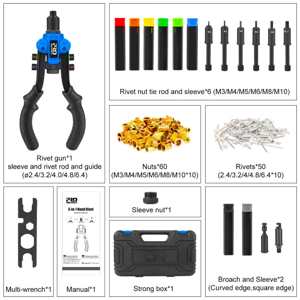 3in1 Hand Rivet Nut Tool Set