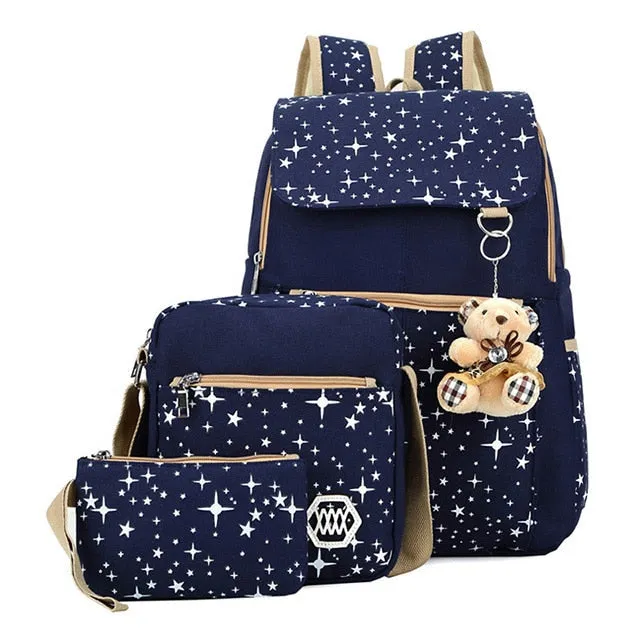 3pcs/set School Bags For Girls Women Backpack School Bags Star Backpack