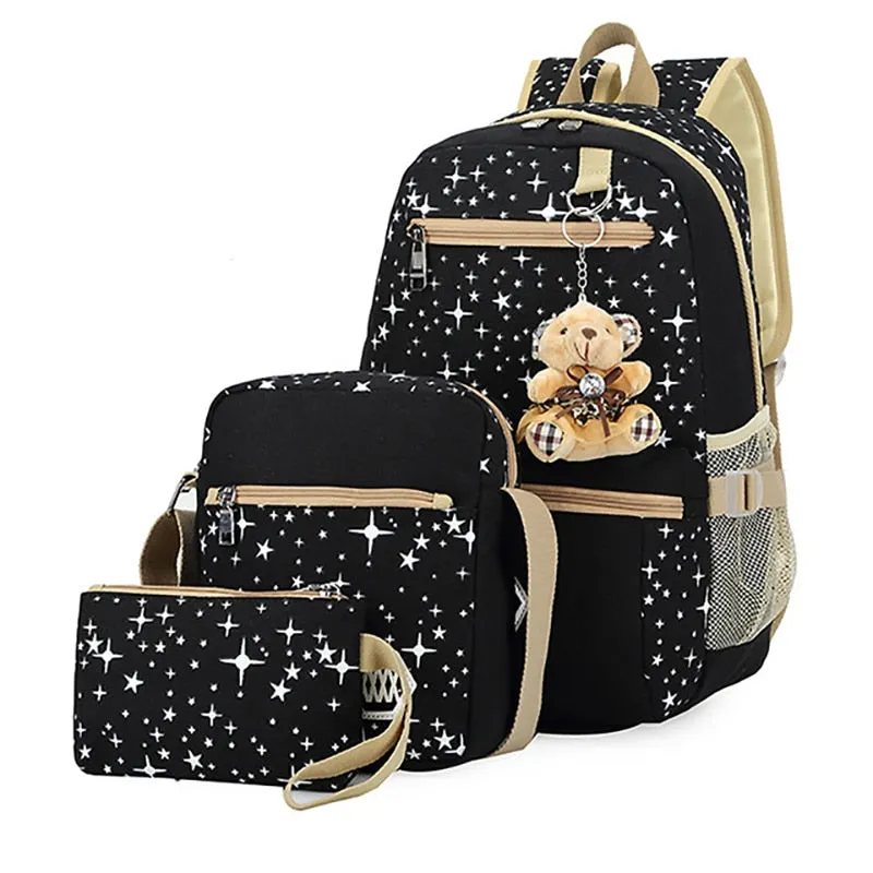 3pcs/set School Bags For Girls Women Backpack School Bags Star Backpack