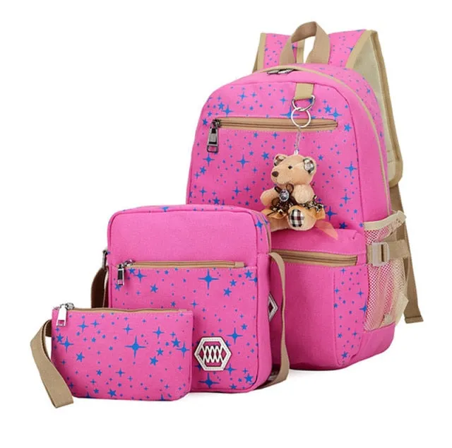 3pcs/set School Bags For Girls Women Backpack School Bags Star Backpack