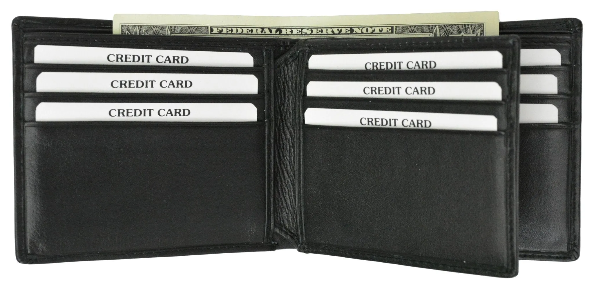 600052-BK  New 100% Leather Men's Multi-Credit Card Compact Center Flip ID Bifold Wallet