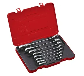 8 PC Single Joint Spherical Combination Ratcheting Wrench Set, Inch