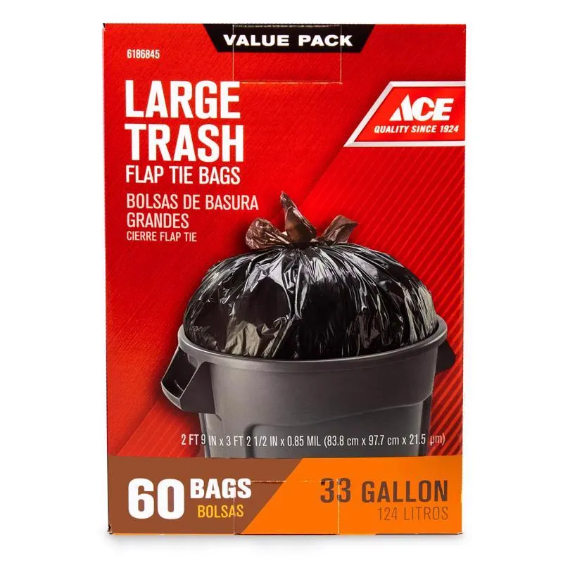 Ace 33 gal Trash Bags Flap Tie 60 pk 0.85 mil