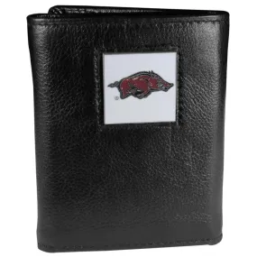 Arkansas Razorbacks Deluxe Leather Tri-fold Wallet Packaged in Gift Box