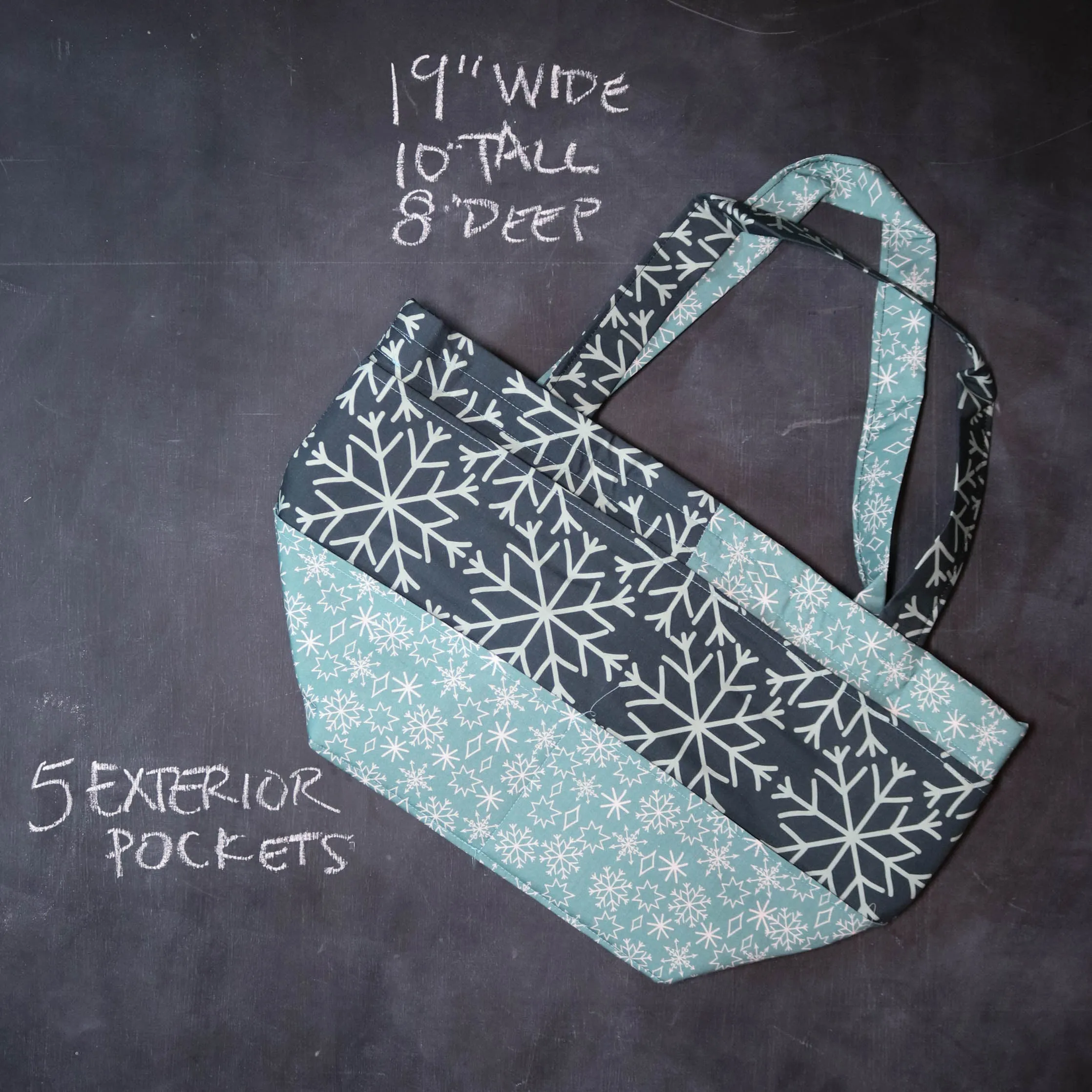 Barrel Tote in Teal Snowflakes