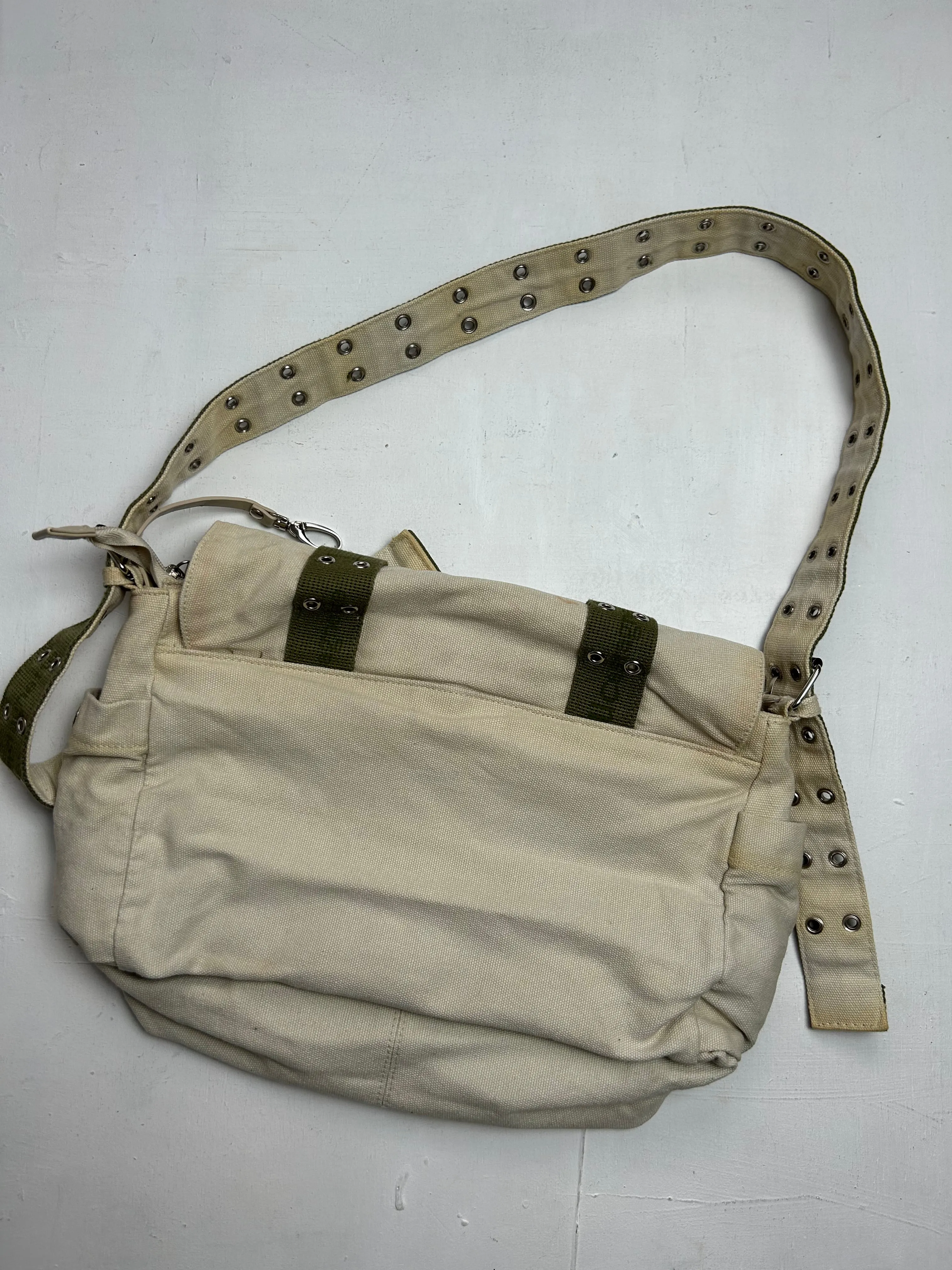 Beige cream uni school besace belt shoulder bag