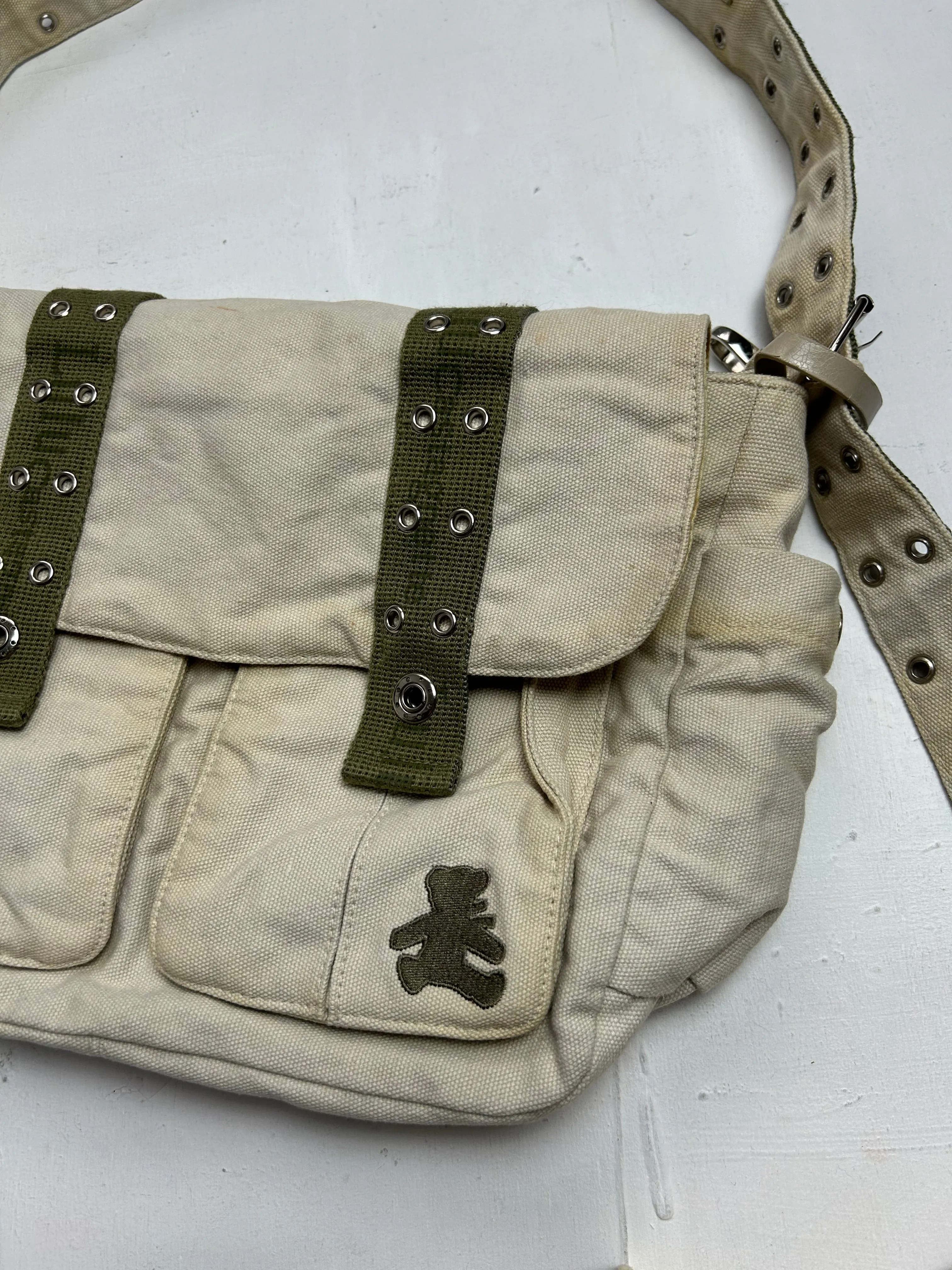 Beige cream uni school besace belt shoulder bag