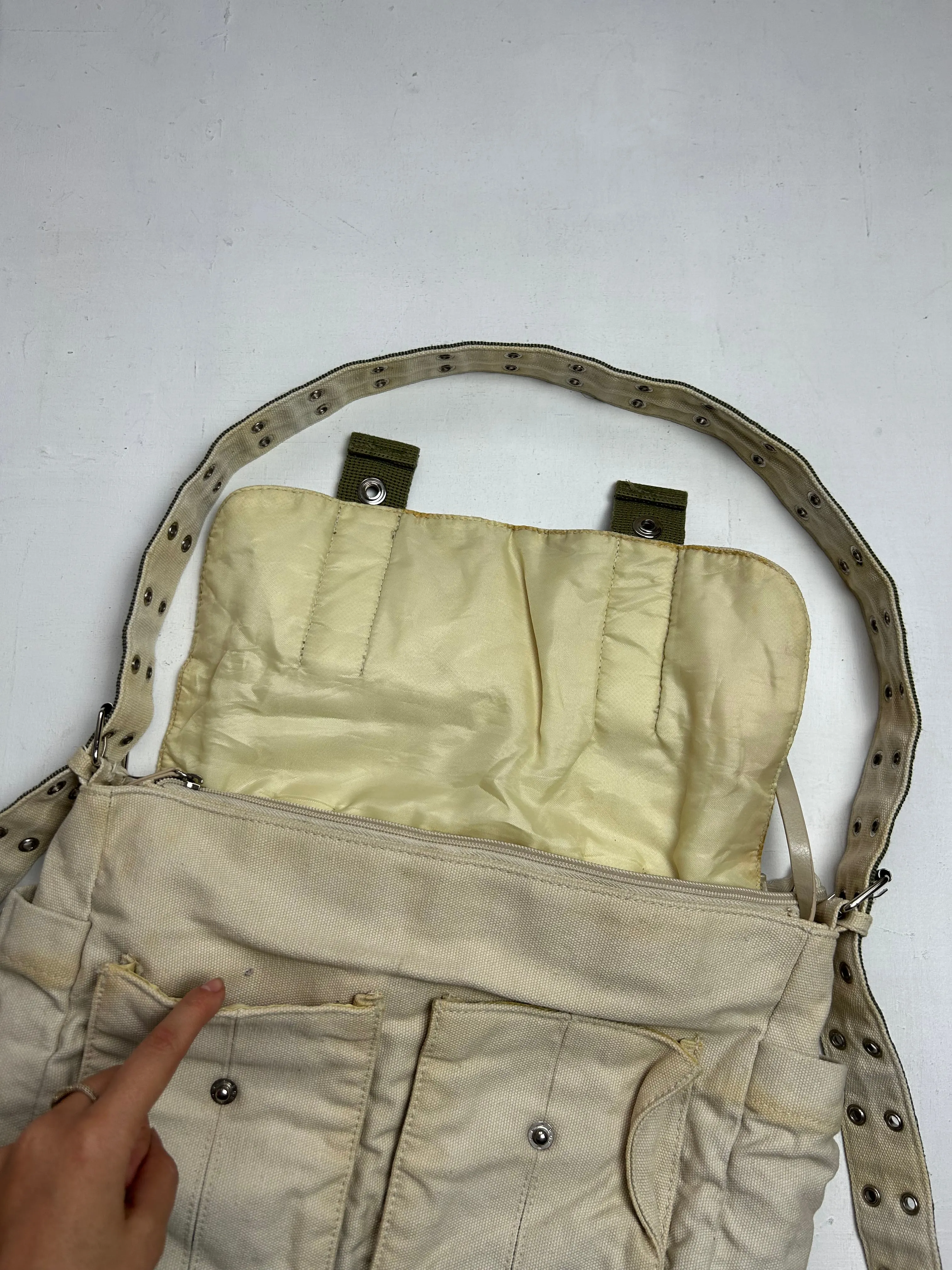 Beige cream uni school besace belt shoulder bag