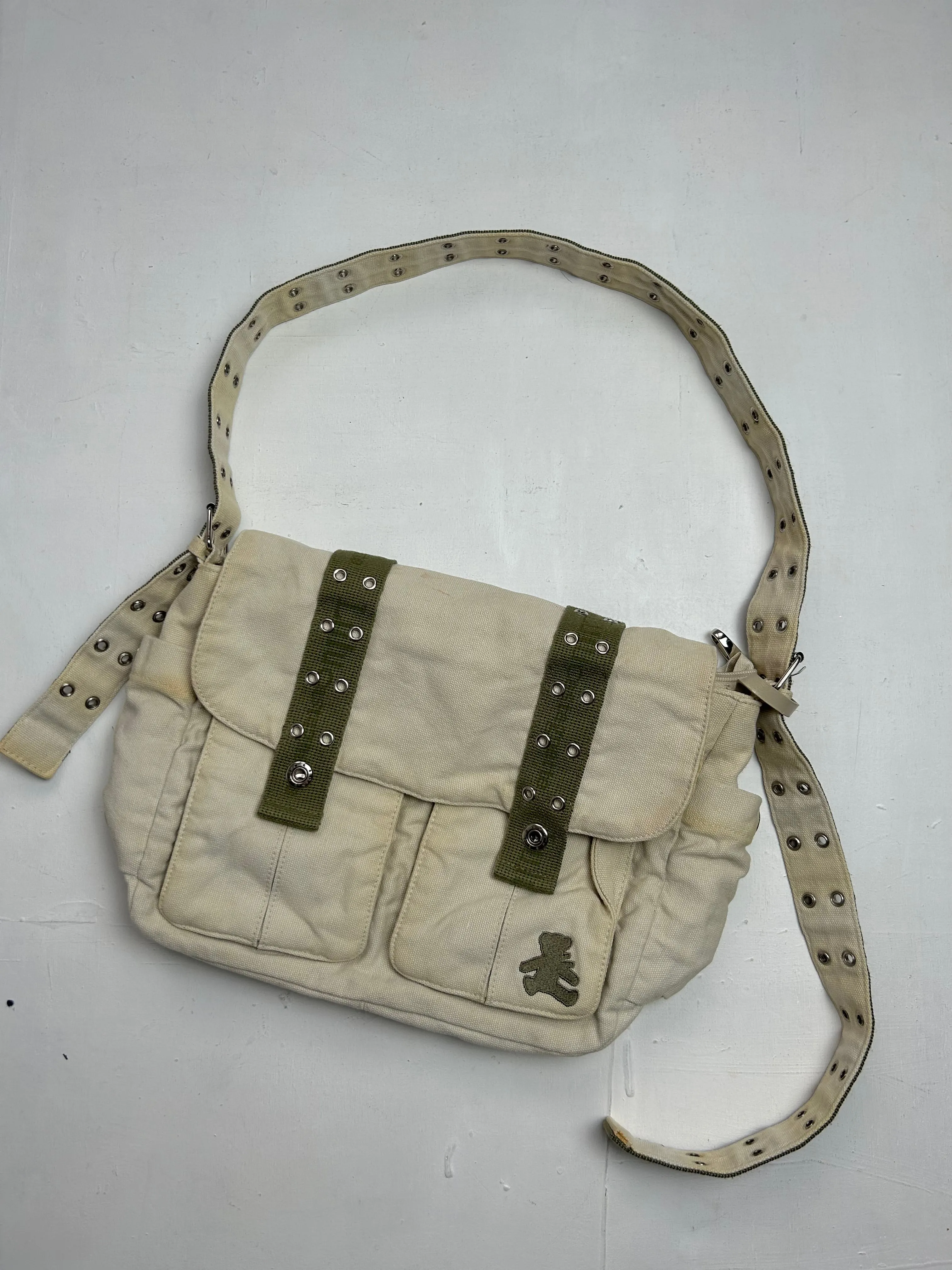 Beige cream uni school besace belt shoulder bag