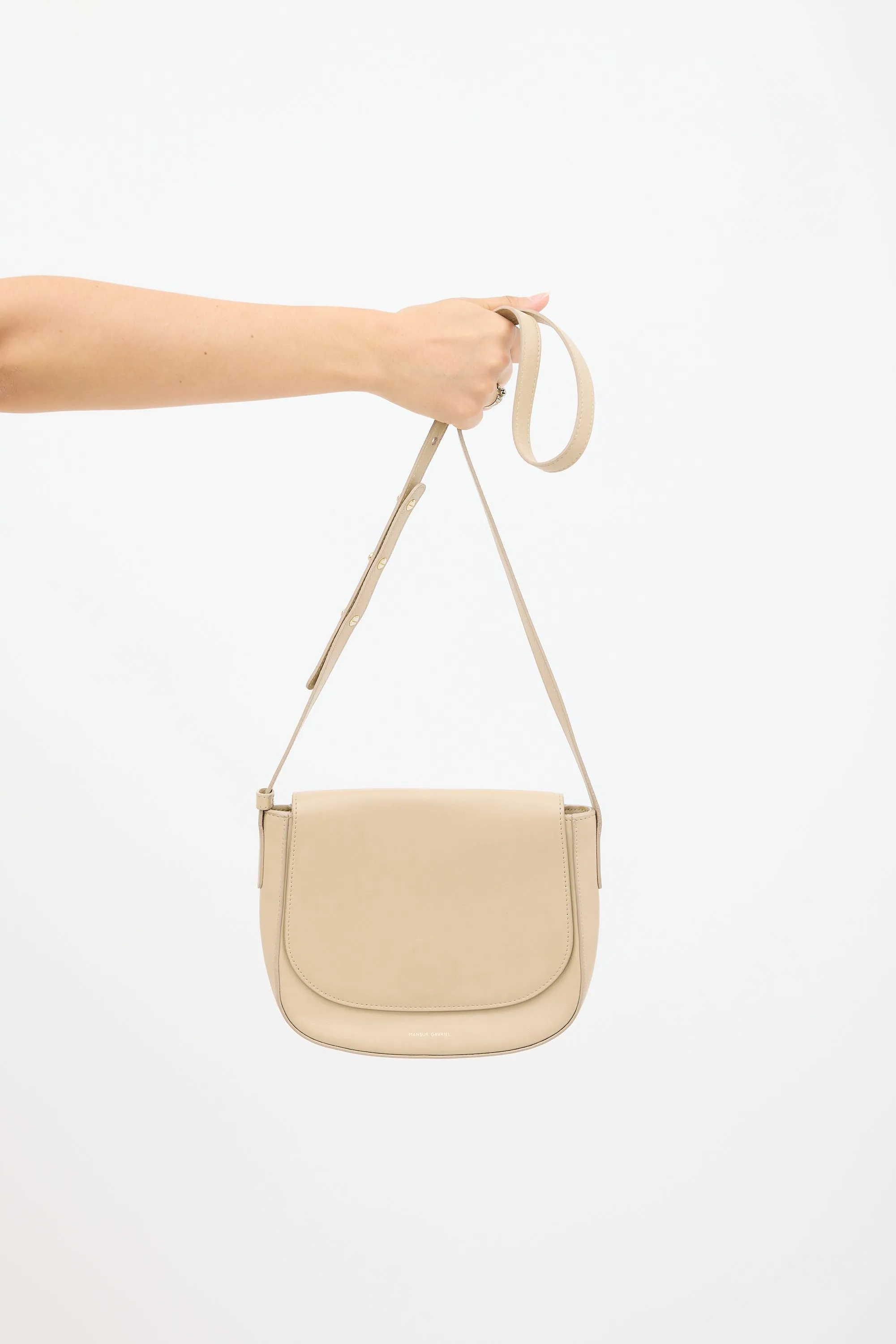 Beige Leather Flap Crossbody Bag