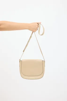 Beige Leather Flap Crossbody Bag