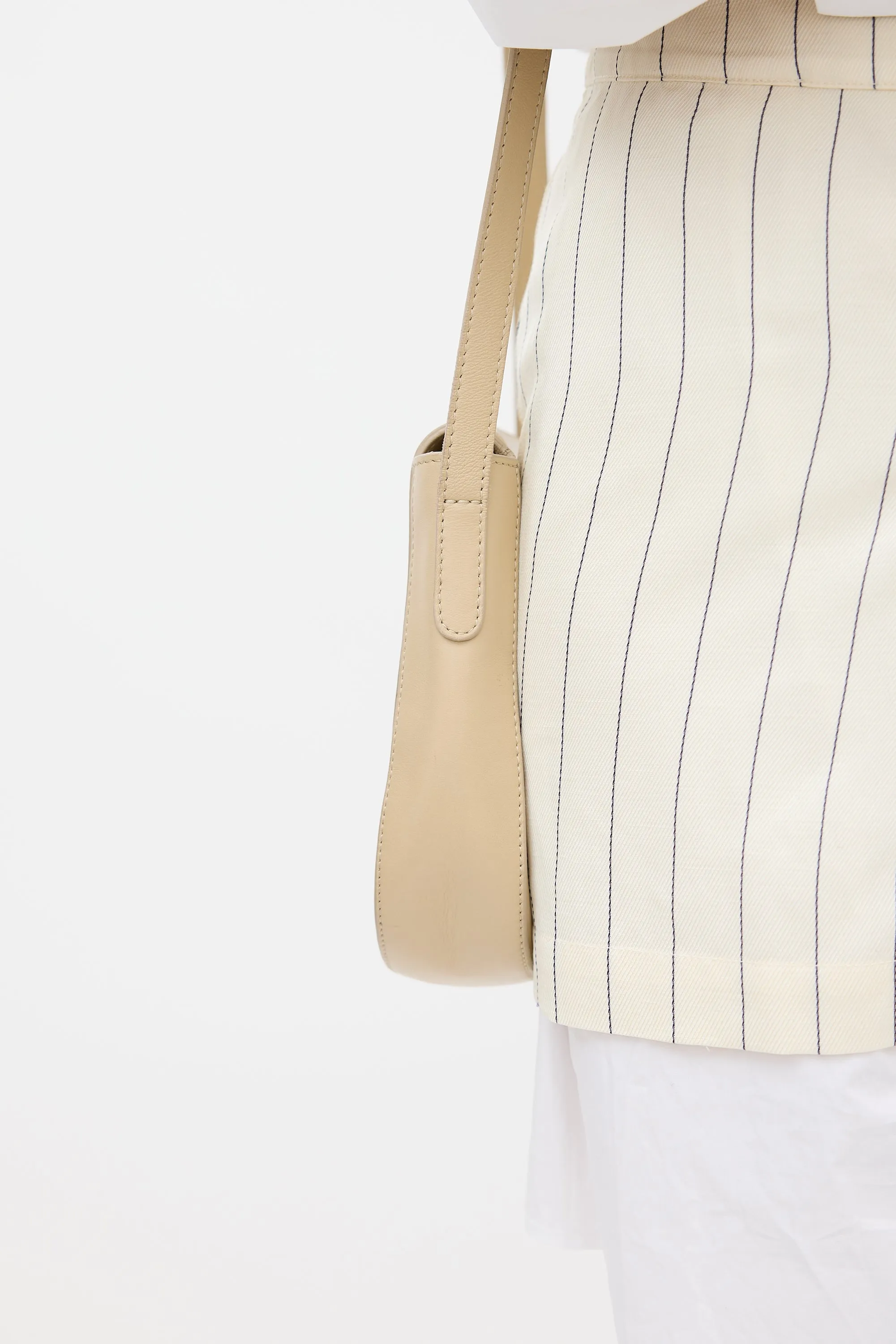 Beige Leather Flap Crossbody Bag