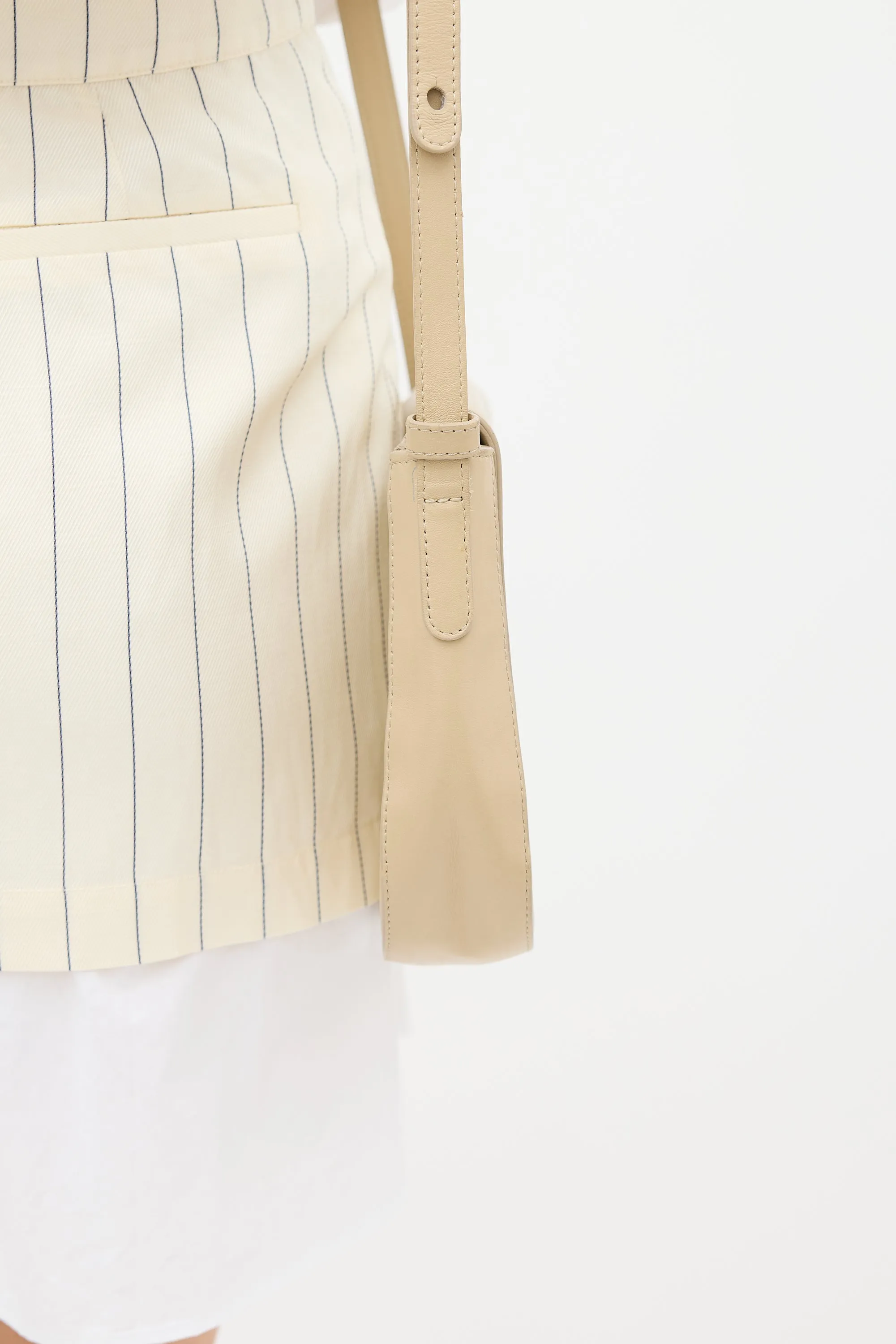 Beige Leather Flap Crossbody Bag