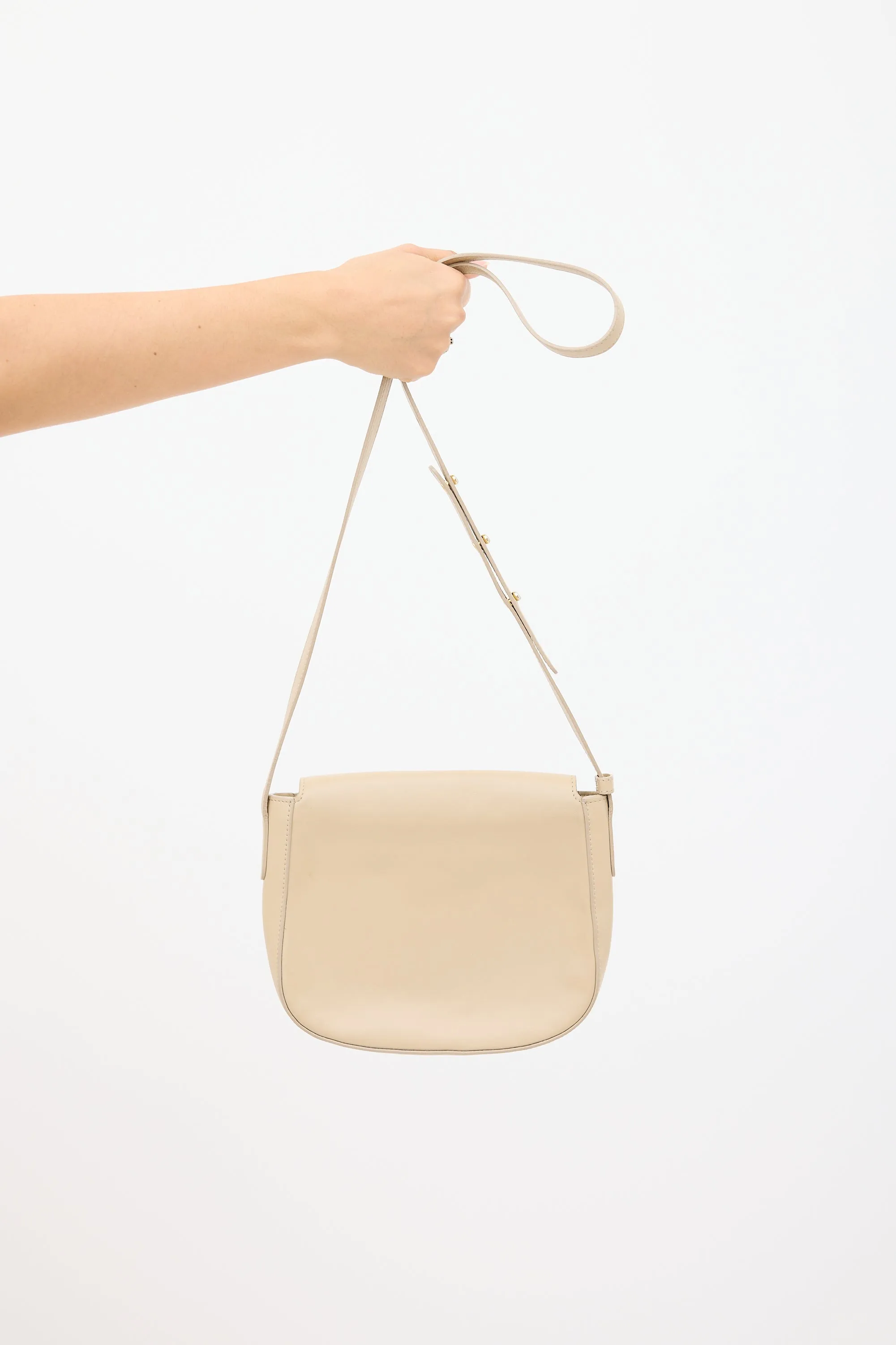 Beige Leather Flap Crossbody Bag