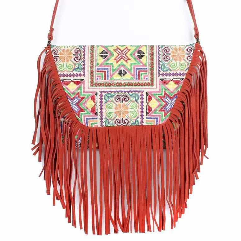 Bella Crossbody Embroidered Fringe Envelope Bag - Thailand