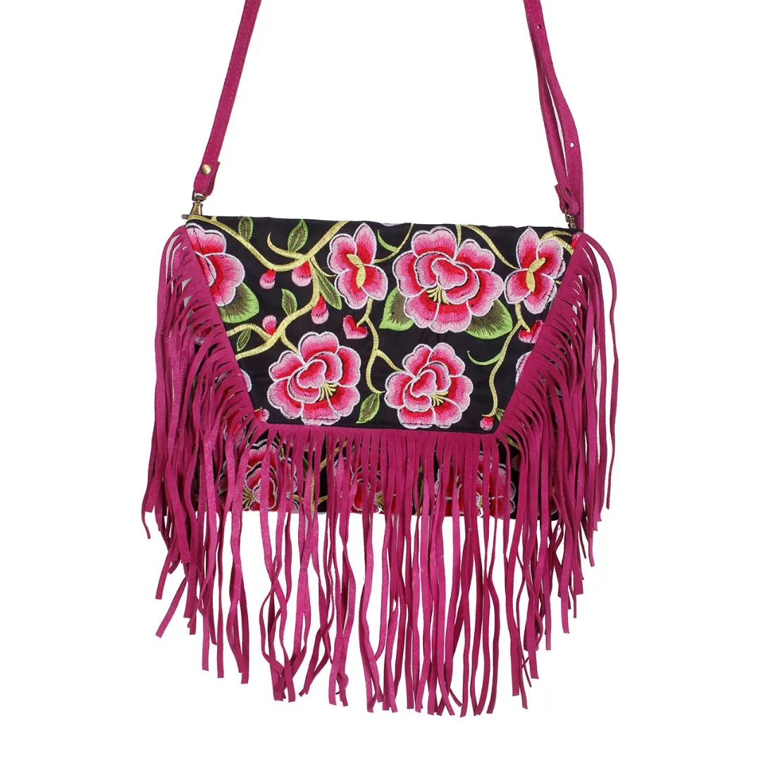 Bella Crossbody Embroidered Fringe Envelope Bag - Thailand