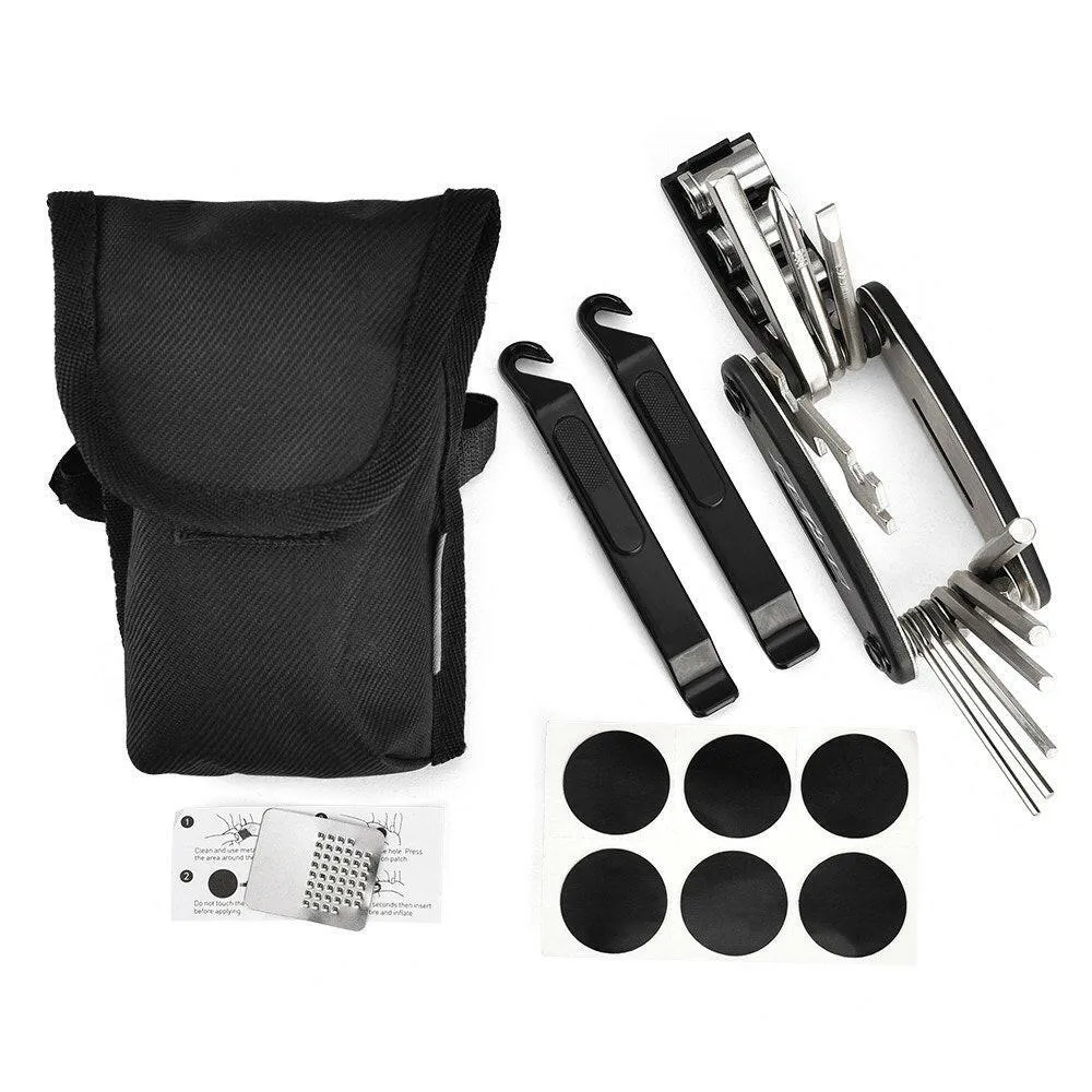 Bicycle Repair Tool Kit 16 in 1 Multifunction Bike Fix Tools with Portable Bag Two Tire Lever Bike Repair Tool