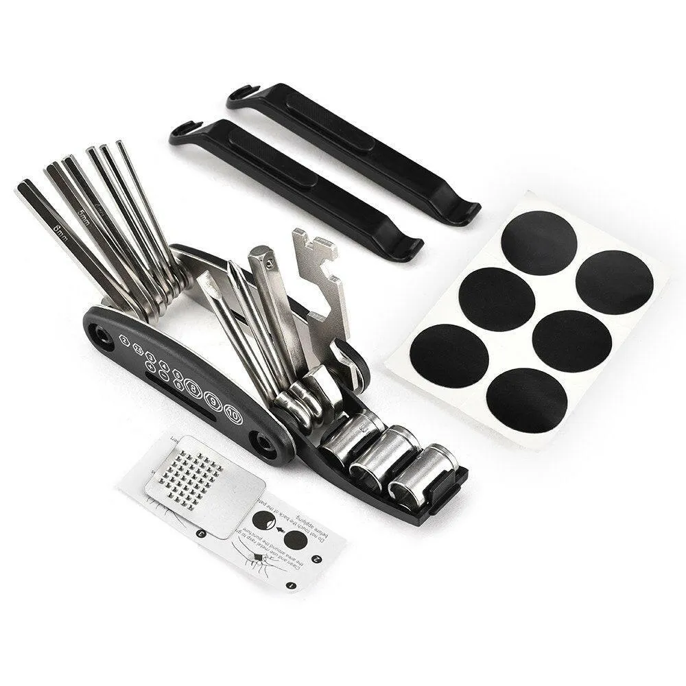 Bicycle Repair Tool Kit 16 in 1 Multifunction Bike Fix Tools with Portable Bag Two Tire Lever Bike Repair Tool