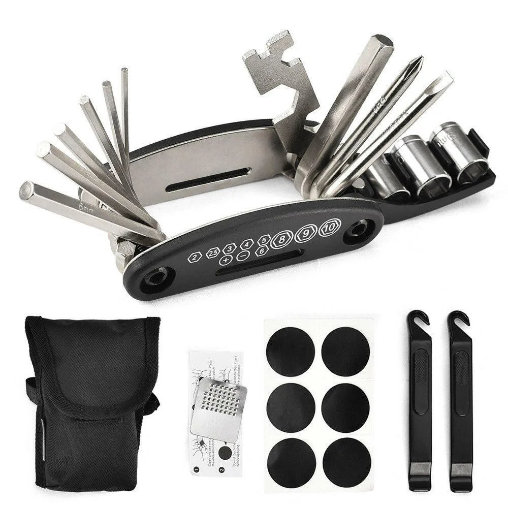 Bicycle Repair Tool Kit 16 in 1 Multifunction Bike Fix Tools with Portable Bag Two Tire Lever Bike Repair Tool