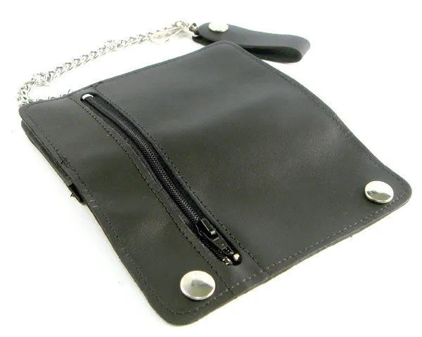 Black Leather Biker Chain Wallet with Zipper