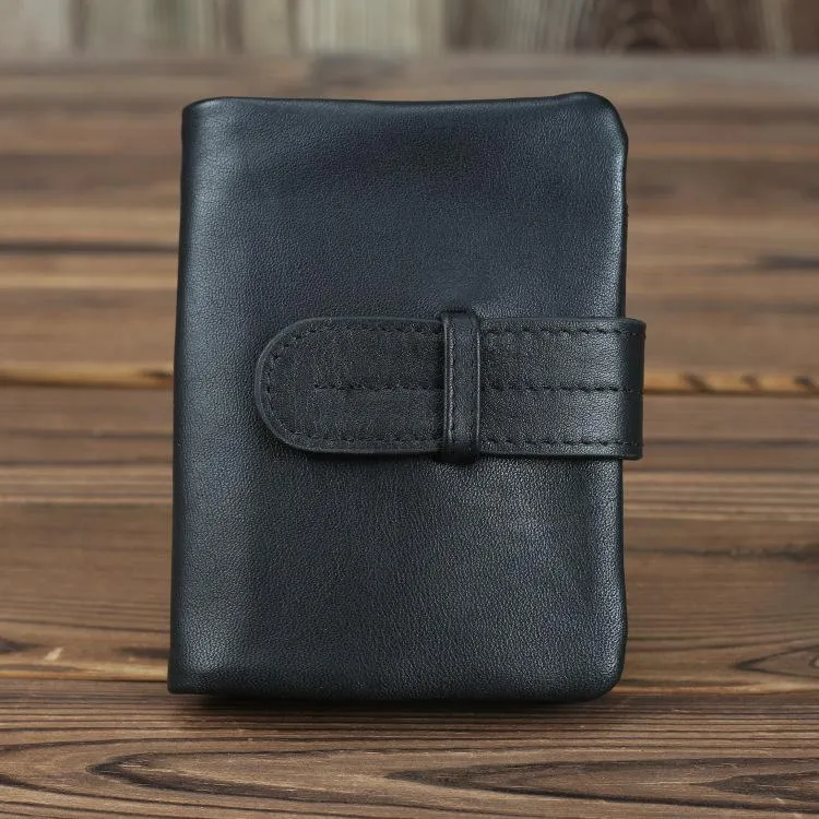 Black Leather Men's Bifold Long Wallet with Coin Pocket Billfold Wallet Card Wallet For Men