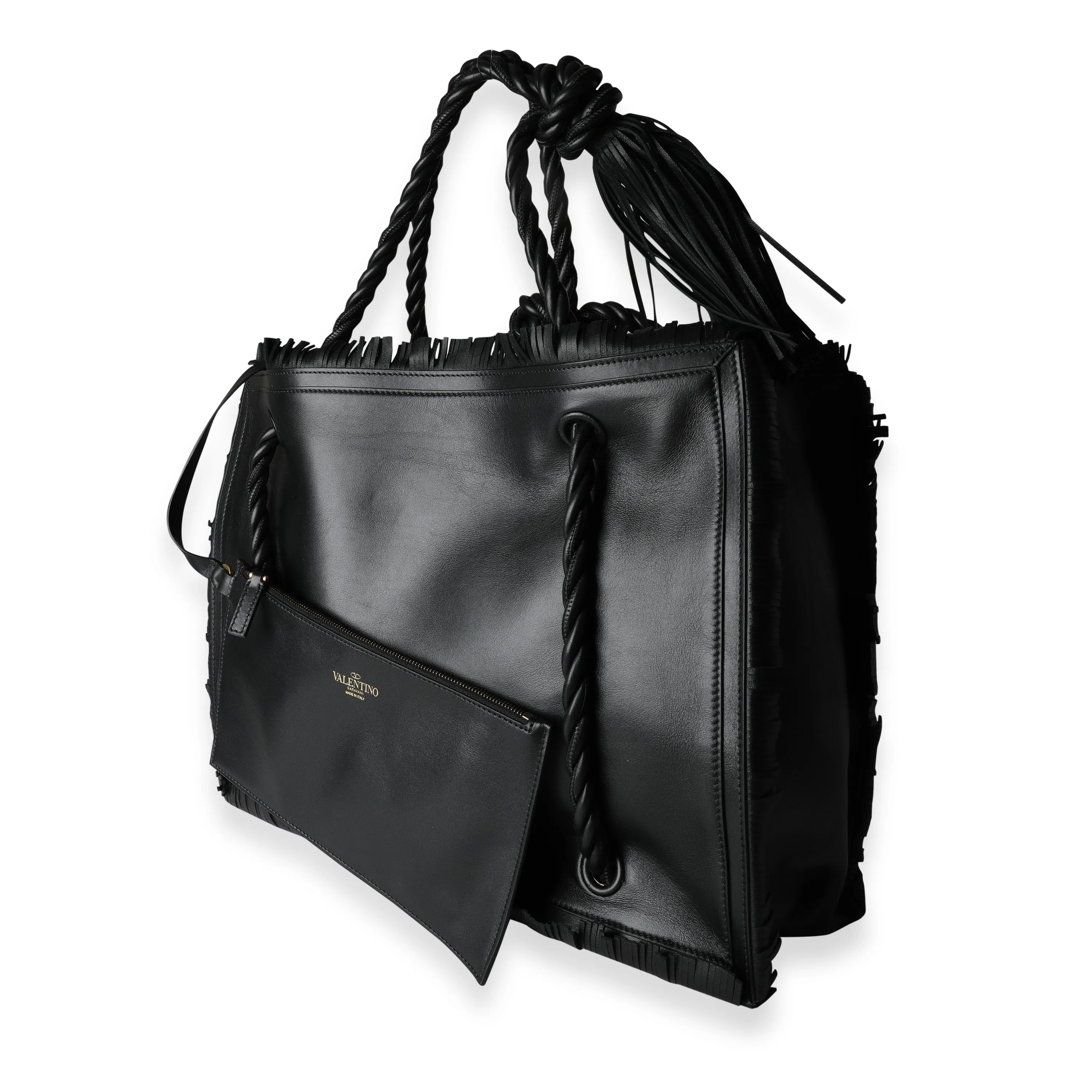 Black Leather The Rope Fringe Shopper