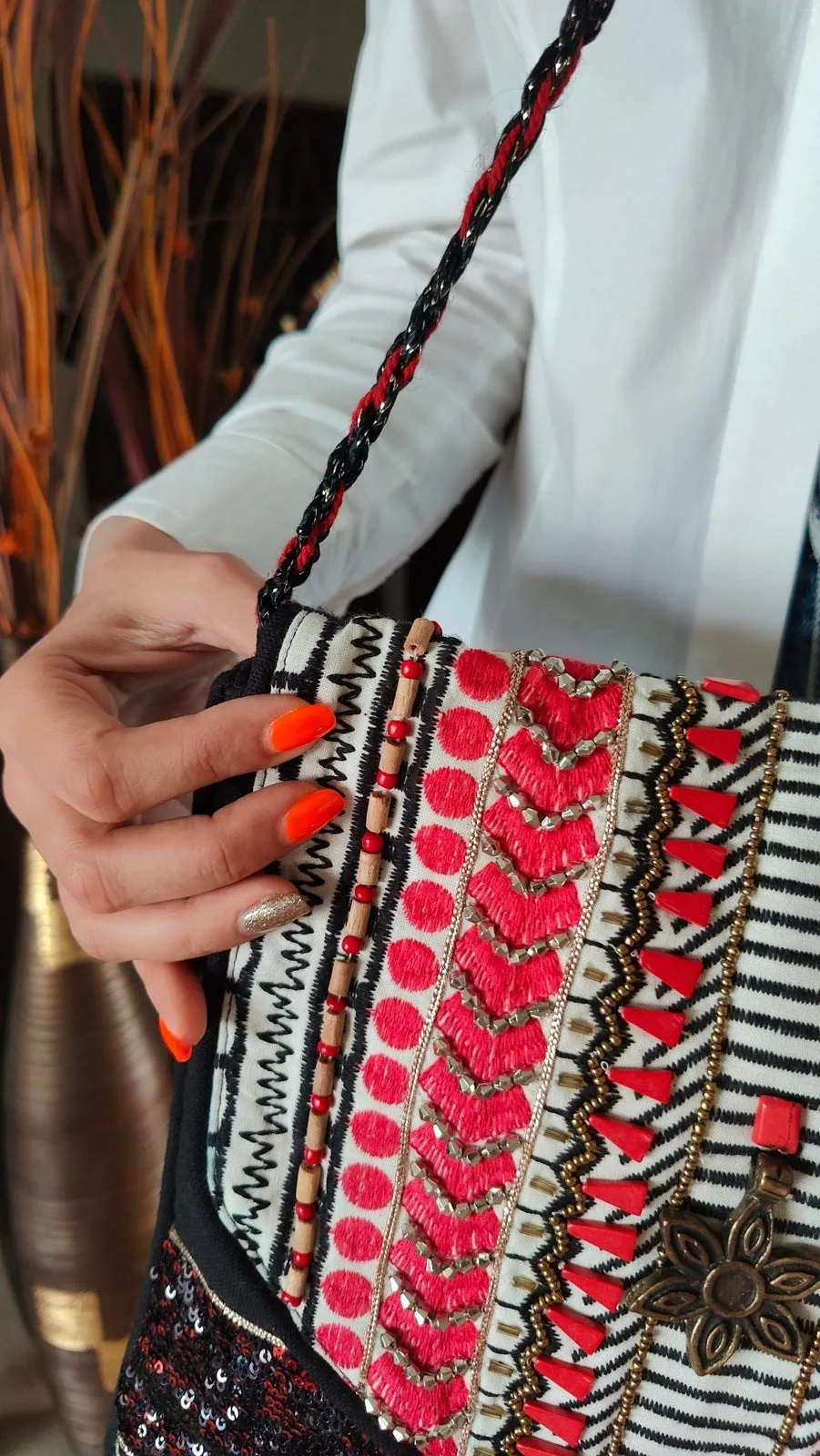 Black Red Sling Bag Banjara Handcrafted Embroidery Bag