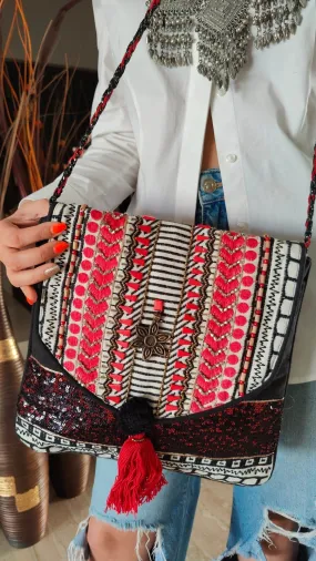 Black Red Sling Bag Banjara Handcrafted Embroidery Bag