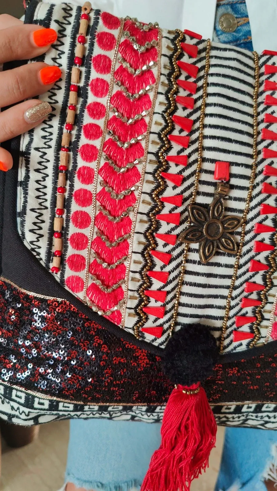 Black Red Sling Bag Banjara Handcrafted Embroidery Bag