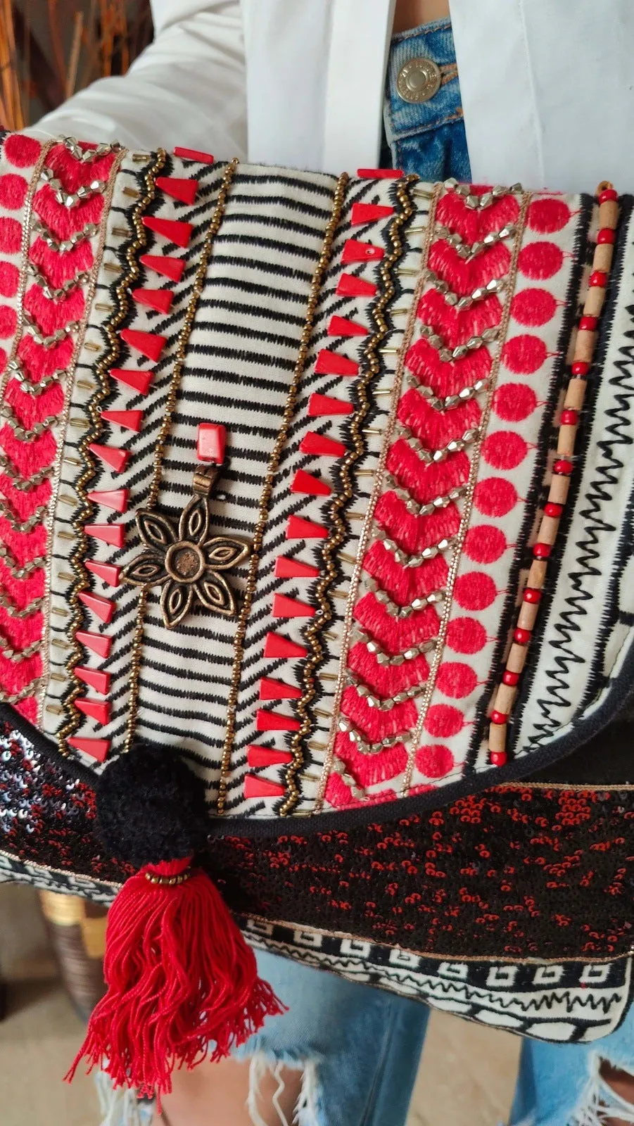 Black Red Sling Bag Banjara Handcrafted Embroidery Bag