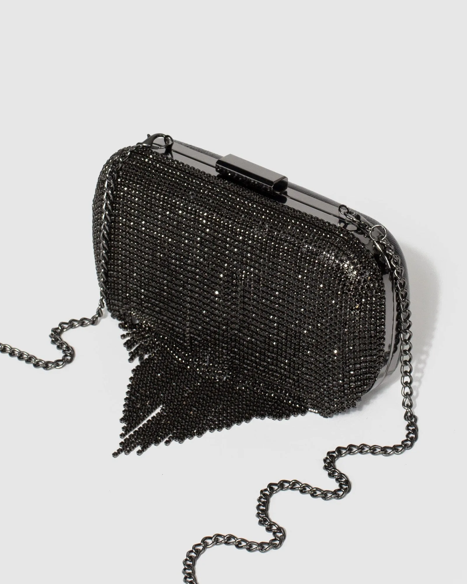 Black Tahlia Fringe Clutch Bag