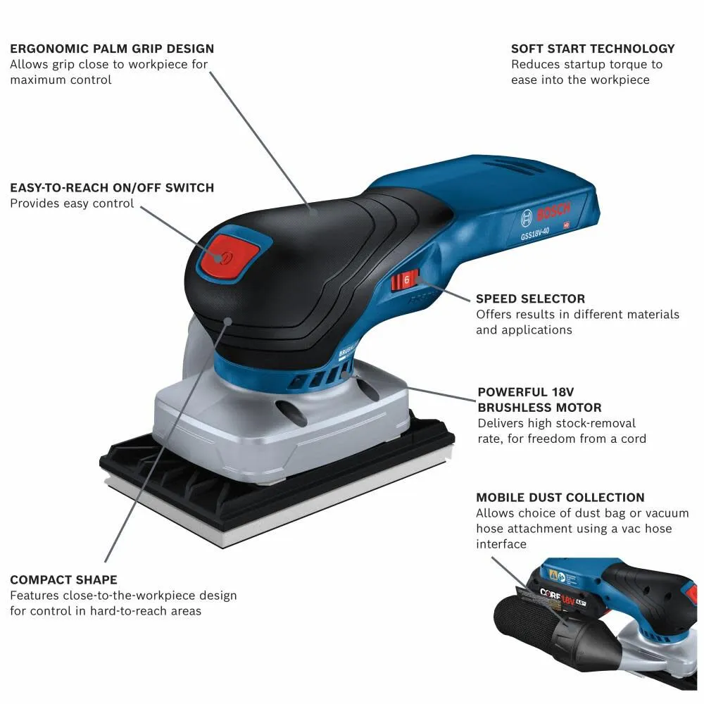 Bosch GSS18V-40N 18V Orbital Finishing Sander (Tool Only)