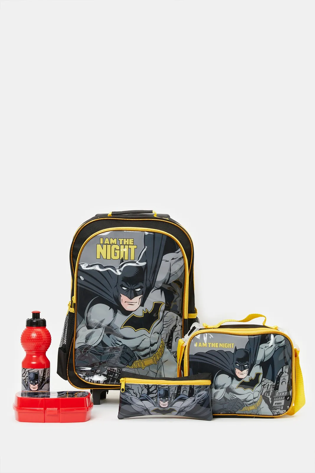 Boys Black And Mustard Batman Print Trolley Set (5 Piece)