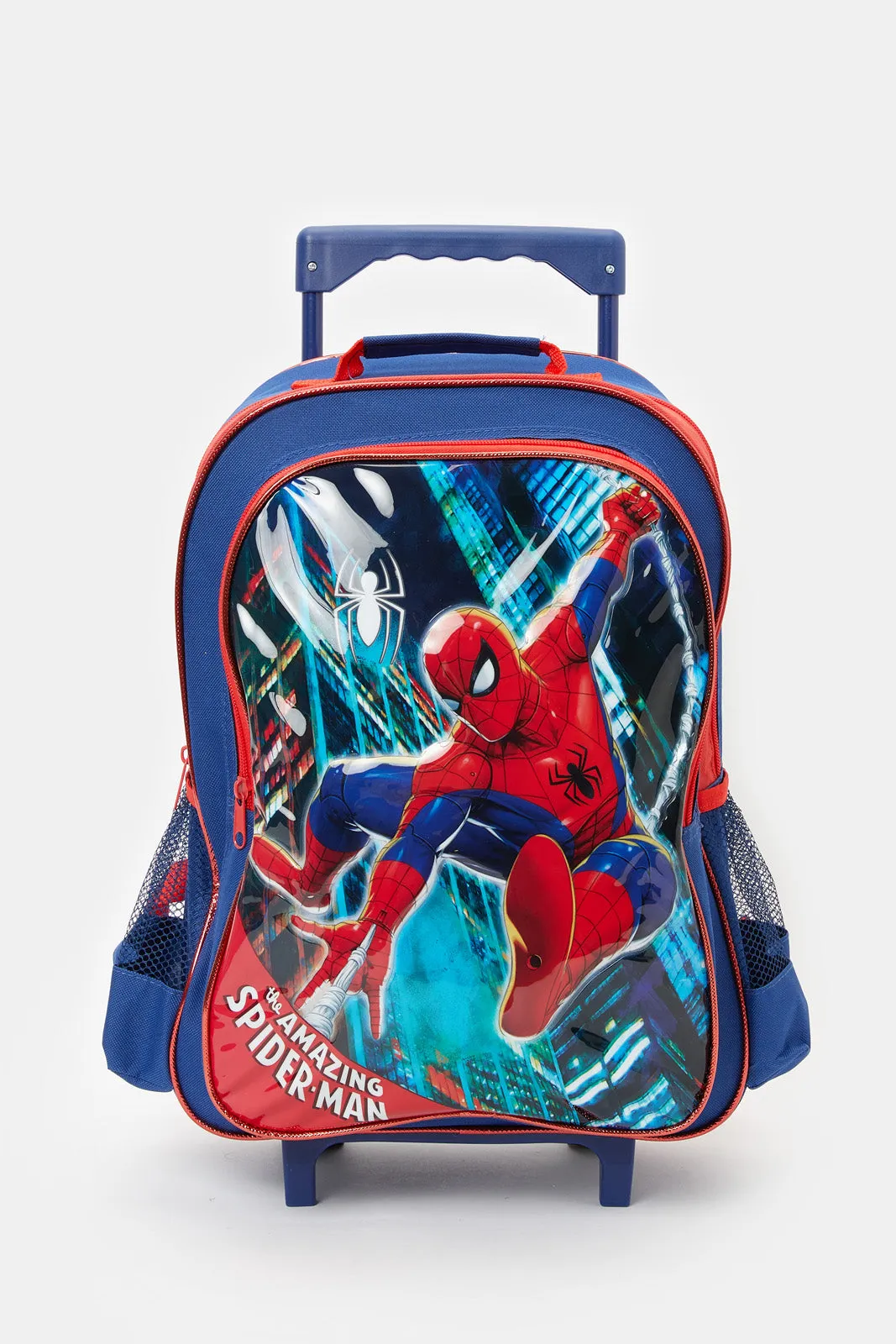 Boys Blue And Red Spider Man Print Trolley Set (5 Piece)