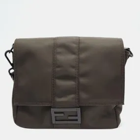 Brown Canvas Baguette Medium Messenger Bag