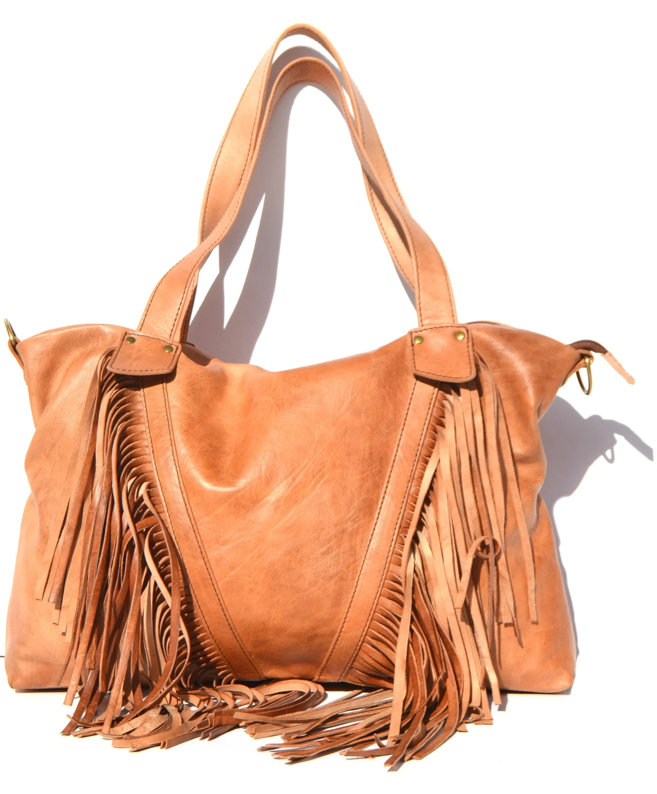 Camel Fringe Leather Purse