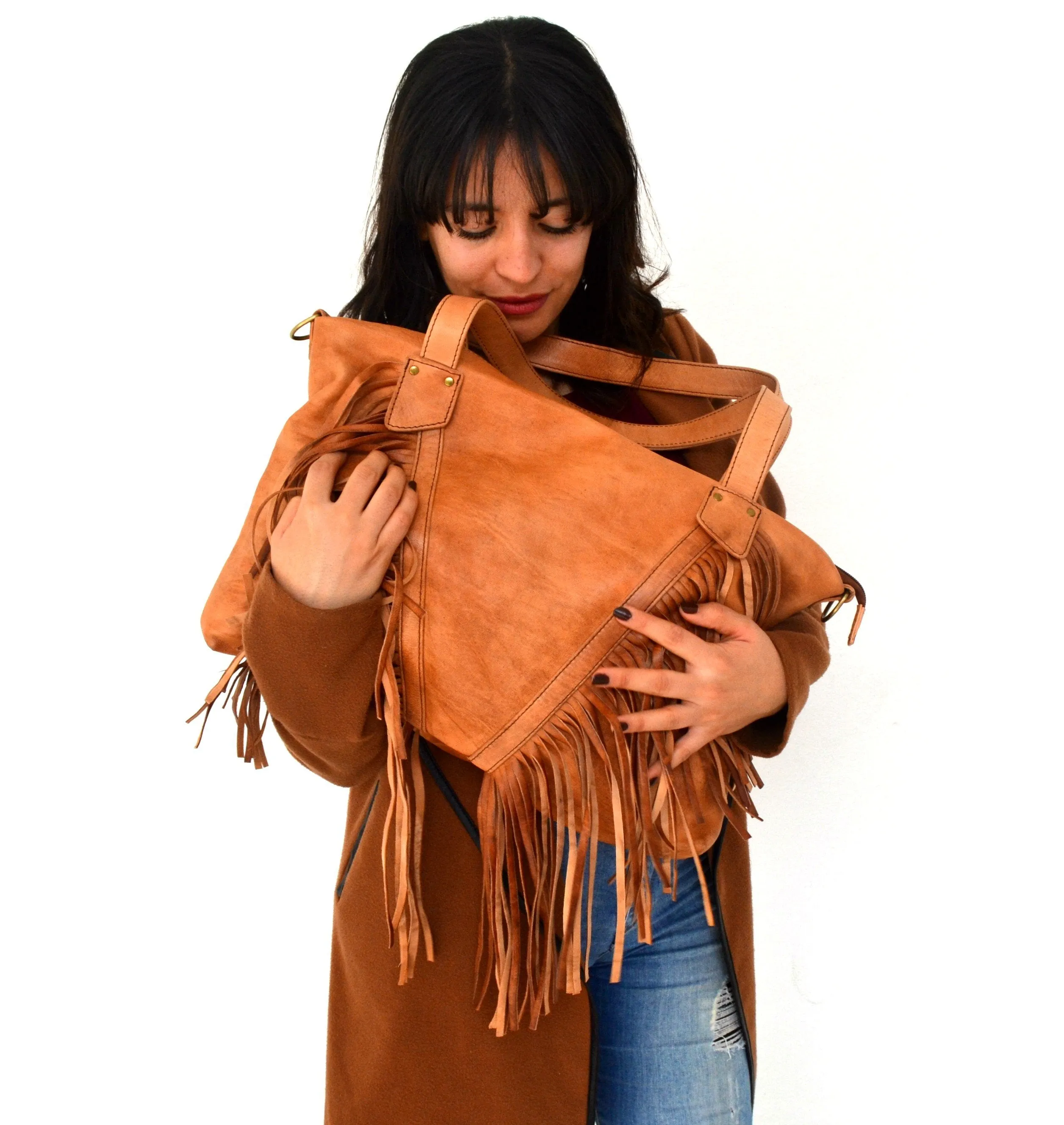 Camel Fringe Leather Purse