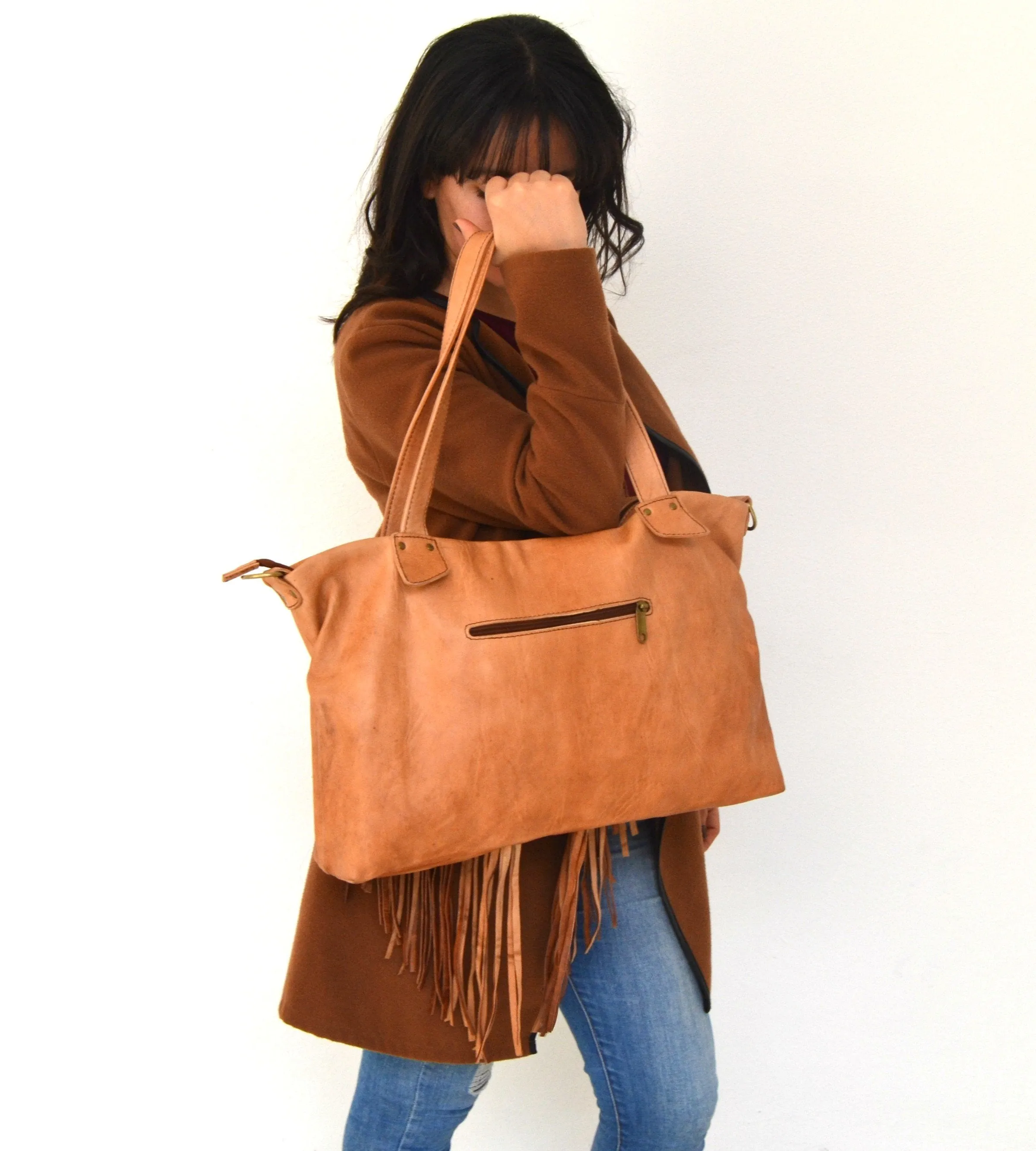 Camel Fringe Leather Purse