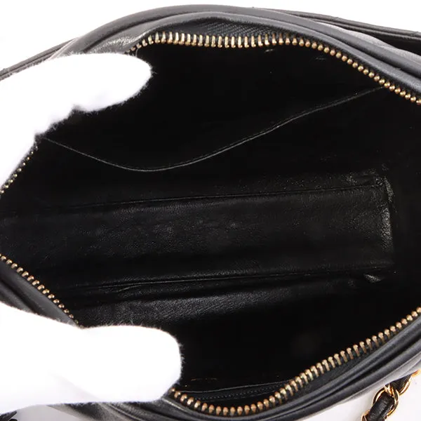 Chanel Around 1995 Made Mademoiselle Stitch Fringe Chain Bag Black