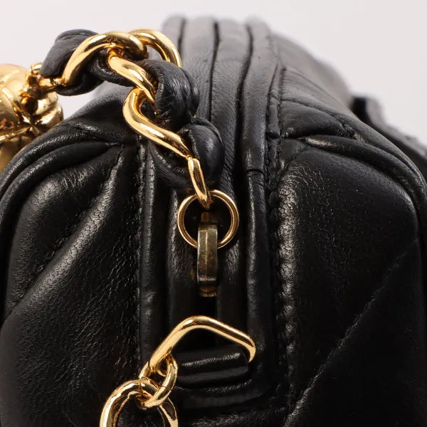 Chanel Around 1995 Made Mademoiselle Stitch Fringe Chain Bag Black