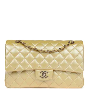 Chanel Medium Classic Double Flap Bag Yellow Iridescent Caviar Light Gold Hardware