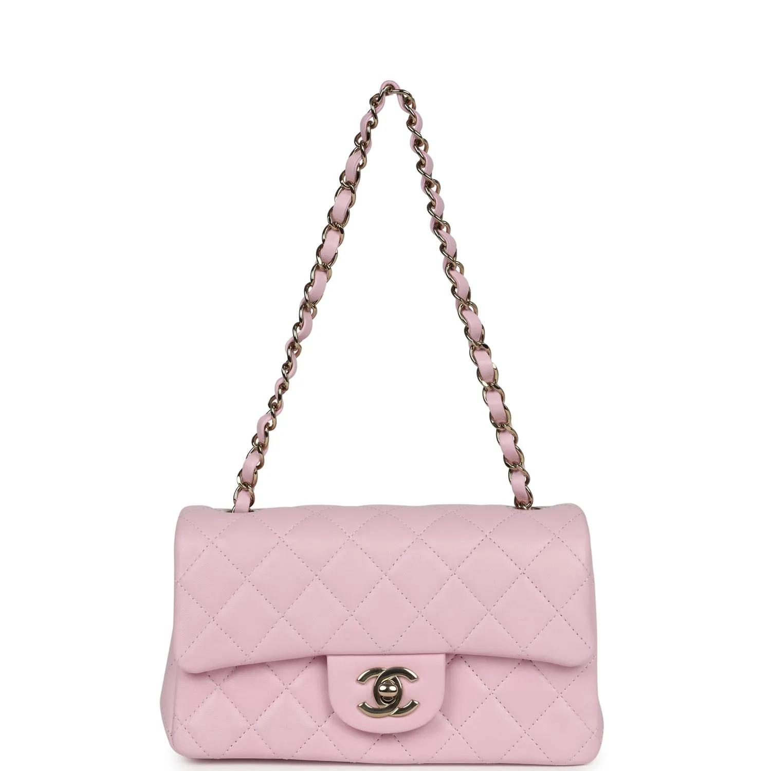 Chanel Mini Rectangular Flap Light Pink Lambskin Light Gold Hardware