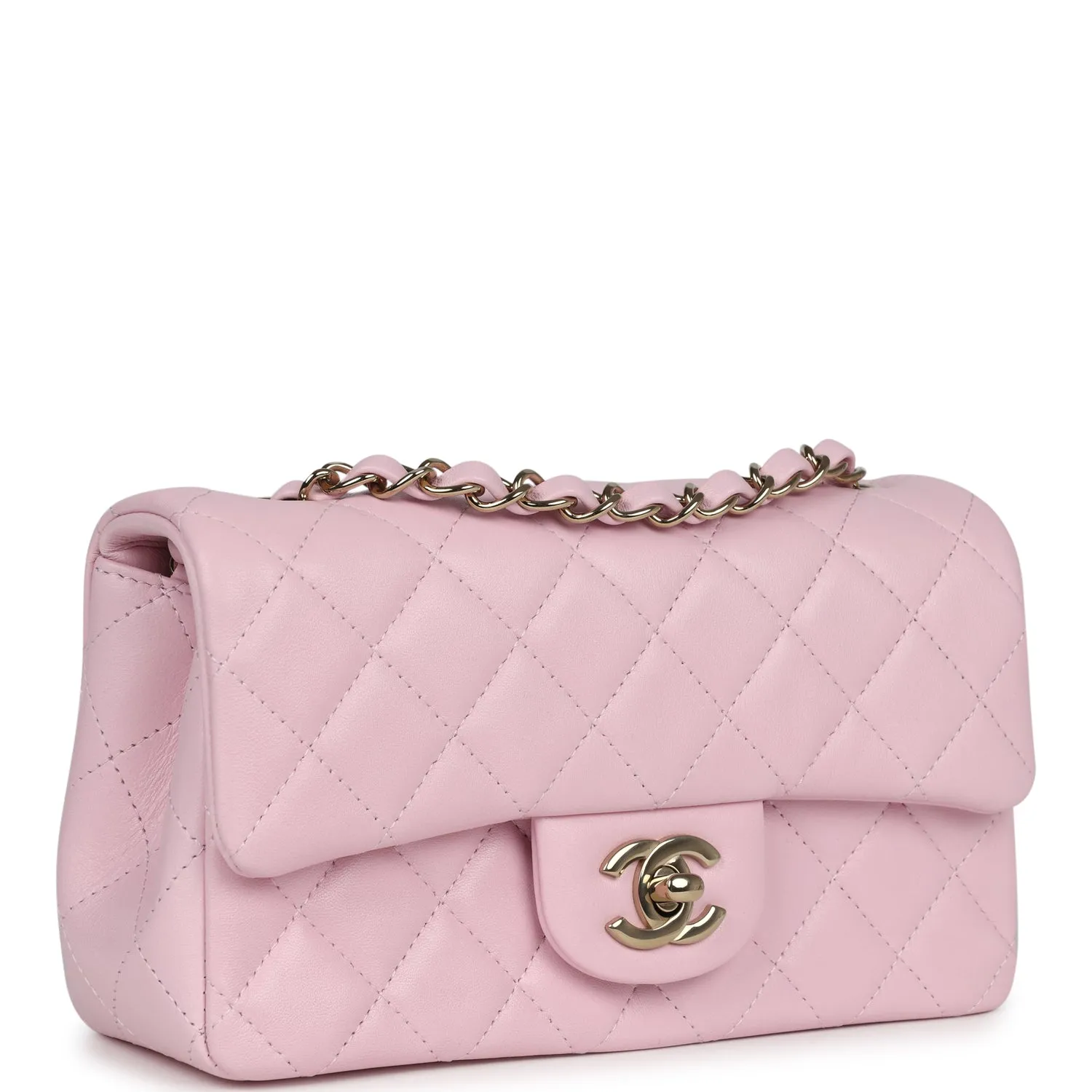 Chanel Mini Rectangular Flap Light Pink Lambskin Light Gold Hardware