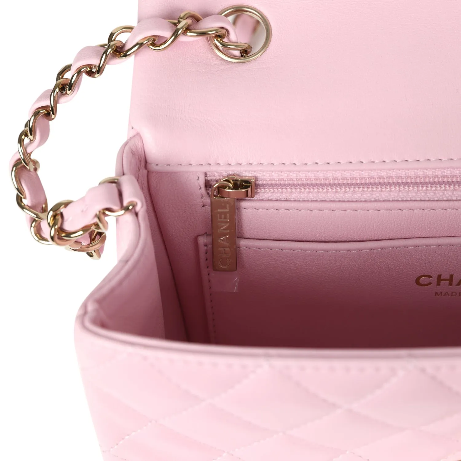 Chanel Mini Rectangular Flap Light Pink Lambskin Light Gold Hardware