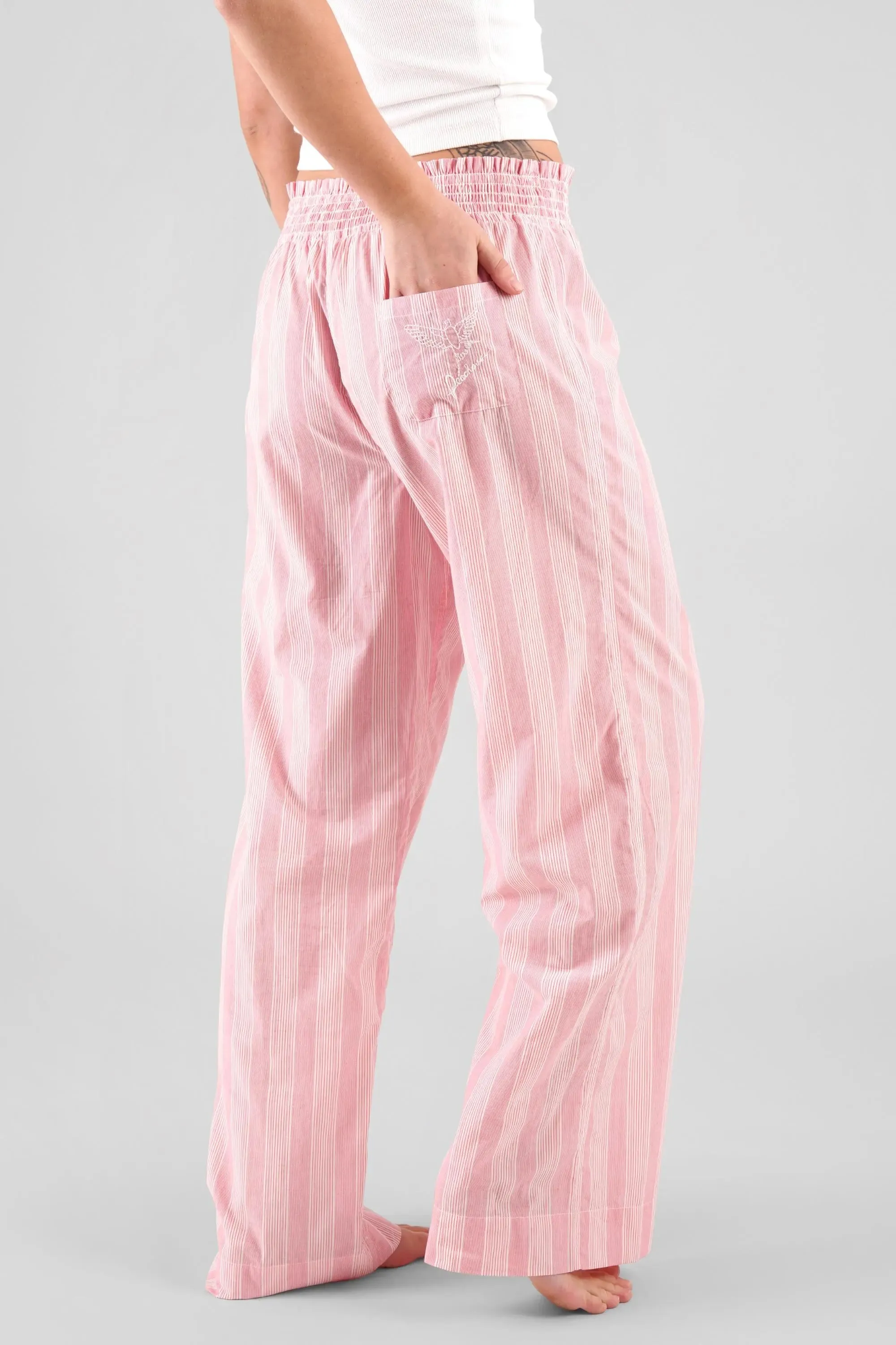 Chicory Striped Woven-Cotton Pyjama Trousers - Sunset Peach