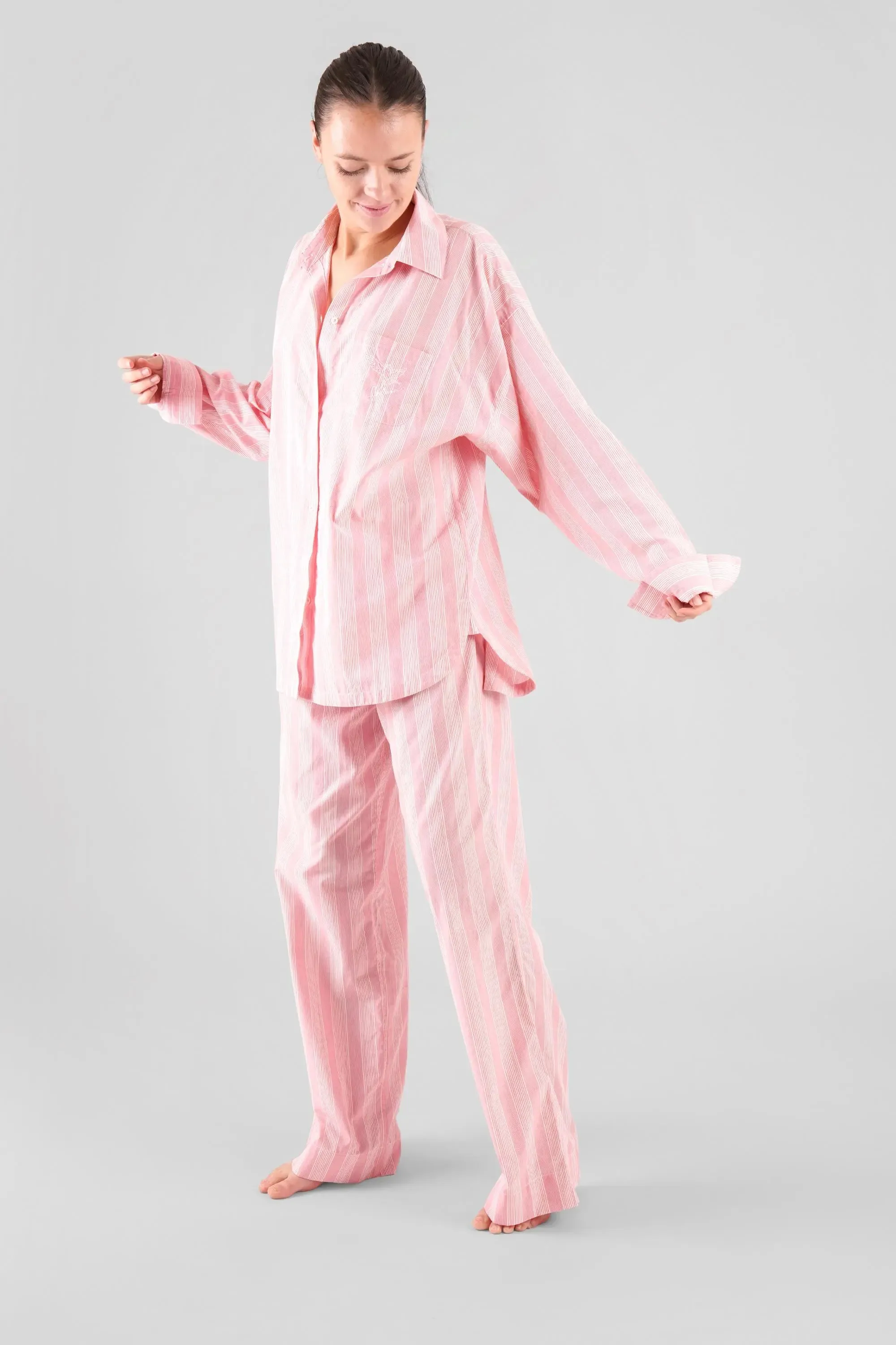 Chicory Striped Woven-Cotton Pyjama Trousers - Sunset Peach