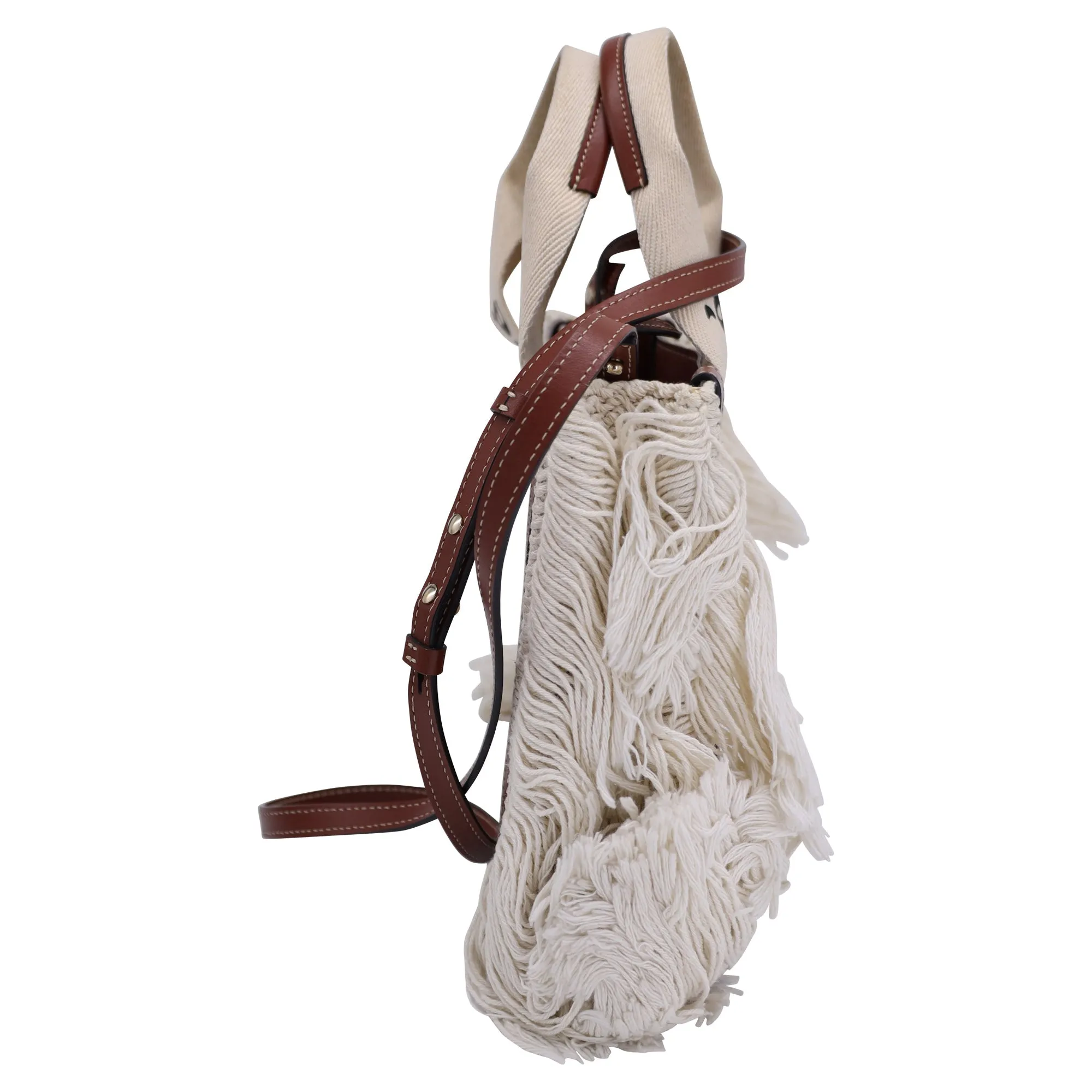 Chloé Small Woody Knit Fringe Tote Bag in White Recycled Cotton